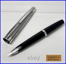 Pilot Elite Sterling Silver Grid Fountain Pen 18K-750 F Nib H1077 Japan Vintage