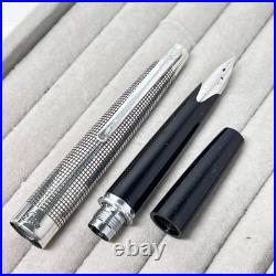 Pilot Elite Sterling Silver Grid Fountain Pen 18K-750 F Nib H1077 Japan Vintage