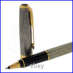 Preowned Parker Sonnet Sterling Silver Grid with Gold Accents Rollerball Pen