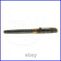 Preowned Parker Sonnet Sterling Silver Grid with Gold Accents Rollerball Pen
