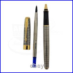 Preowned Parker Sonnet Sterling Silver Grid with Gold Accents Rollerball Pen