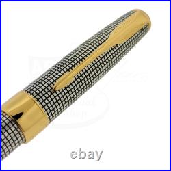 Preowned Parker Sonnet Sterling Silver Grid with Gold Accents Rollerball Pen