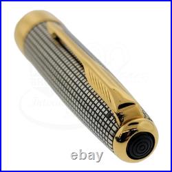 Preowned Parker Sonnet Sterling Silver Grid with Gold Accents Rollerball Pen
