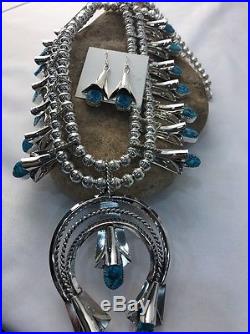 Rare Navajo Sterling Silver Squash Blossom SB Turquoise Necklace Naja Pen Yazzie