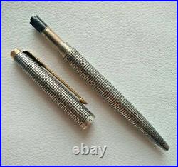 Rare Vintage PARKER 75 USA Cisele Sterling Silver Ballpoint Pen Gold Trim