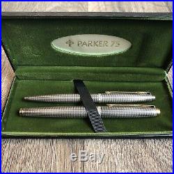 Rare Vintage Parker 75 Sterling Silver Fountain & Ballpoint Pen Set with Case