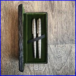 Rare Vintage Parker 75 Sterling Silver Fountain & Ballpoint Pen Set with Case