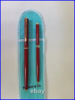 Rare Vintage Tiffany Red Lacquer Pen Set T Clip ballpoint and slender purse pen