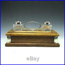 SHEAFFER Edwardian Sterling Silver Crystal Fountain Pen Stand Inkwell Desk Set