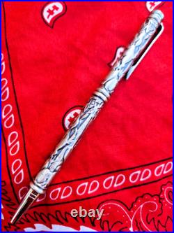 STERLING SILVER Vintage Engraved Puppies Dogs Carved 925 VTG Ballpoint Pen