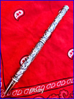 STERLING SILVER Vintage Engraved Puppies Dogs Carved 925 VTG Ballpoint Pen