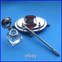 SUPERB Vintage Sterling SILVER Inkwell & Dip Pen Set in Claw Footed SILVER Stand