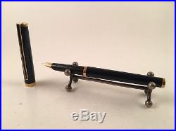 S. T. Dupont. 925 Sterling Silver Navy Blue Enamel Fountain Pen 18kt M Nib In Box