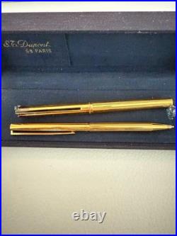 S. T. Dupont Paris 925 Sterling Silver Gold Fountain & Ballpoint Set