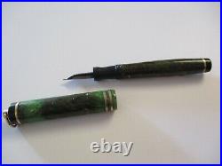 Salz Antique Fountain Pen 14k Gold Nib Sterling Silver Pencil Swirled Green Lot
