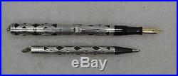 Serviced 1920's Waterman 452 1/2V HR Sterling Silver Overlay Fountain Pen Set