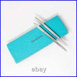 Set of 2 Tiffany & Co Sterling Silver Cross Hatch Pattern Slim Ball Point Pen