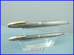 Sheaffer Imperial Sterling Silver Oblique Fountain Pen & Pencil Set, GT, Box MINT
