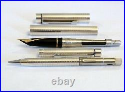 Sheaffer Targa 1006 Fountain Pen & Mech Pencil In Sterling Silver 14k Gold Nib