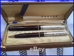 Sterling Silver & Double Jewel Cordovan FIRST YEAR Parker 51 Set Restored