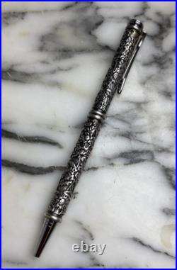 Sterling Silver Heavy Duty Floral Motif Design Ink Pen