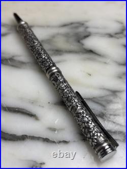 Sterling Silver Heavy Duty Floral Motif Design Ink Pen
