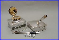 Sterling Silver Montblanc Inkwell and Pen