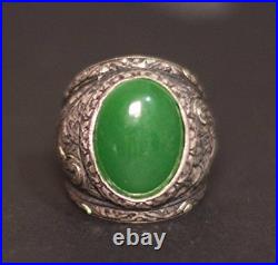 Sterling silver men ring, steel pen craft handmade, Jade Natural gemstone