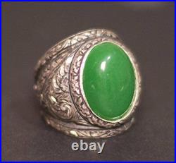 Sterling silver men ring, steel pen craft handmade, Jade Natural gemstone
