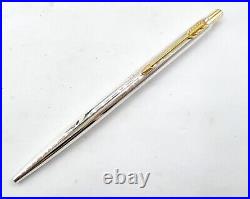Super Rare PARKER 75 Classic Ballpoint Pen Glossy Sterling Silver 925 Gold Trim