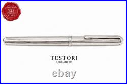 TESTORI Vintage 925 Sterling Silver Massive Fountain Pen, Ribbed Profiles