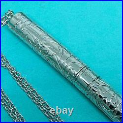 TIFFANYCo. Vintage Leaf Ballpoint Pen Sterling Silver 925 wz Long Necklace Rare