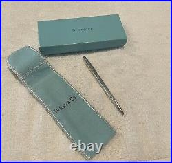 TIFFANY & CO. 925 Sterling Silver Purse Pen With Felt Pouch And Box, Needs Ink