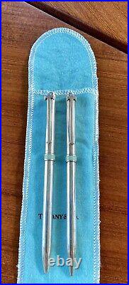TIFFANY & CO Sterling, T Clip & Signature Blue Ballpoint Pen And Pencil