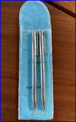 TIFFANY & CO Sterling, T Clip & Signature Blue Ballpoint Pen And Pencil