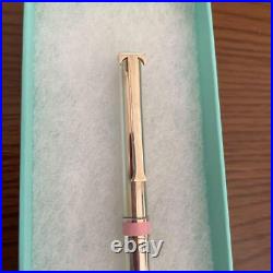 TIFFANY Classic Tiffany T-clip Ballpoint Pen Sterling Silver Pink Accent Band