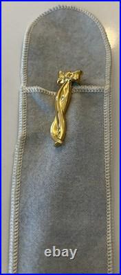 TIFFANY & Co. Aqua Blue Ballpoint Pen, Gold Tone Ribbon/Bow Clip, orig. Flannel