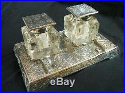 TIFFANY & Co Sterling Silver Art Nouveau Double Inkwell & Pen Tray Stand