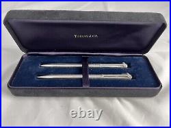 Tiffany & Co 925 Silver T-Clip Ball Point Pen and Pencil Set in Orig Box Vintage