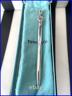 Tiffany & Co. 925 Sterling Silver CLEF NOTE Clip Ballpoint Pen NEW withPouch & Box