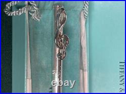 Tiffany & Co. 925 Sterling Silver Note Motif Clip Ballpoint Pen with Pouch & Box