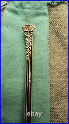 Tiffany & Co Ballpoint Medical Caduceus Black Ink Pen Silver w Orig. Box/Pouch