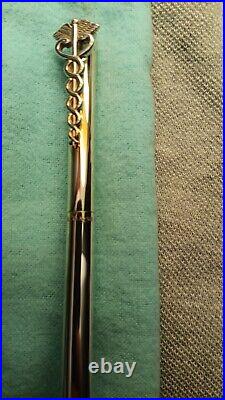 Tiffany & Co Ballpoint Medical Caduceus Black Ink Pen Silver w Orig. Box/Pouch