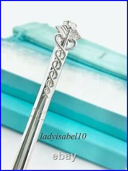 Tiffany & Co Ballpoint Medical Caduceus Black Ink Pen Sterling Silver Box Pouch