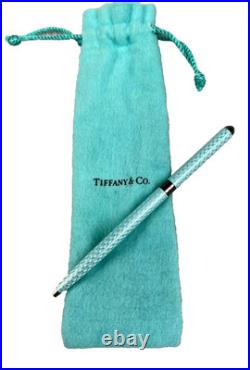 Tiffany & Co Ballpoint Pen Blue Diamond Texture Sterling Silver Germany with Pouch