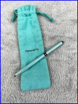 Tiffany & Co Ballpoint Pen Blue Diamond Texture Sterling Silver Germany with Pouch