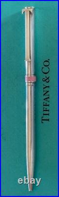 Tiffany & Co. Ballpoint Pen T- Clip Pink Accent Sterling Silver 925
