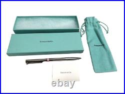 Tiffany & Co Ballpoint Pen T Clip Sterling Silver Pink Band with Pouch and Box