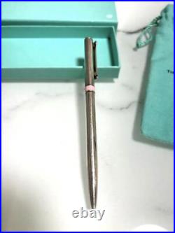 Tiffany & Co Ballpoint Pen T Clip Sterling Silver Pink Band with Pouch and Box