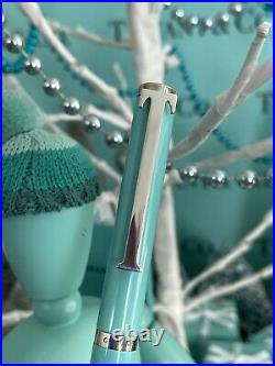 Tiffany Co Blue Lacquer Ballpoint Pen T-clip Sterling Silver Executive Pouch Box